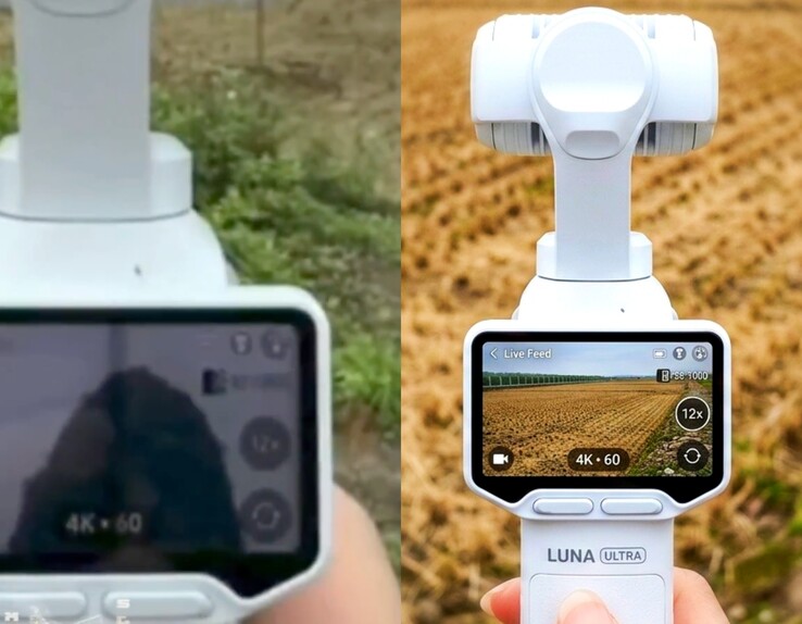 Läckta (vänster) vs AI-redigerade (höger) livebilder av Insta360 Luna Ultra bekräftar 12x zoom.