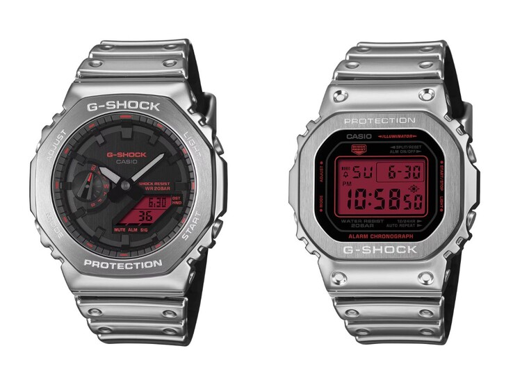 Klockorna Casio G-Shock GM-2100YRA-8A (vänster) och GM-5600YRA-8 (höger)