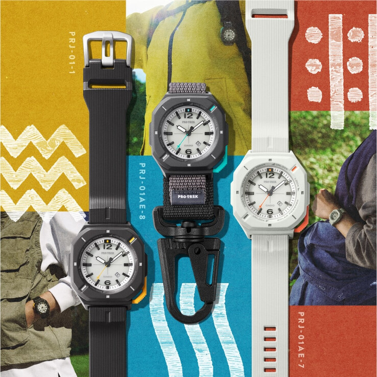 Casio Pro Trek PRJ-01-1J, PRJ-01AE-8J och PRJ-01AE-7J (från vänster till höger)