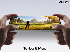 Redmi Turbo 5 Max kommer att vara en av de första telefonerna som drivs av Dimensity 9500s. På bilden: en rendering av telefonen som kör ett spel. (Bildkälla: Xiaomi - redigerad)