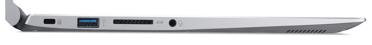 Vänster: Kabellås, 1x USB 3.1 Gen1 Typ A, Minneskortsläsare, Kombinerad ljudanslutning