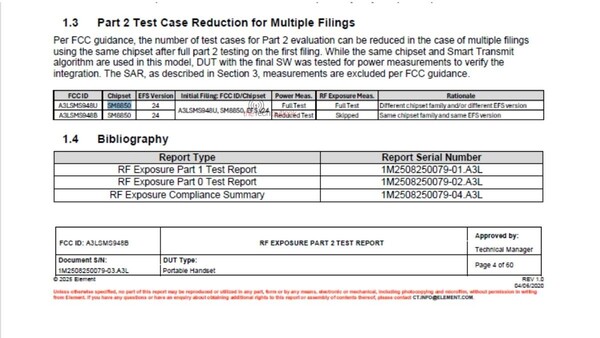 Samsung Galaxy S26 Ultra's FCC-dokumentation. (Bildkälla: Samsung)