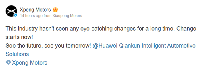 XPeng upprepar sitt samarbete med Huawei på Weibo (Källa: Weibo).