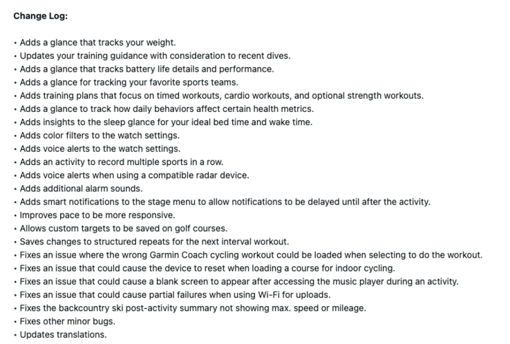 Ändringsloggen för programvaruversion 16.28 för Garmin Forerunner 970