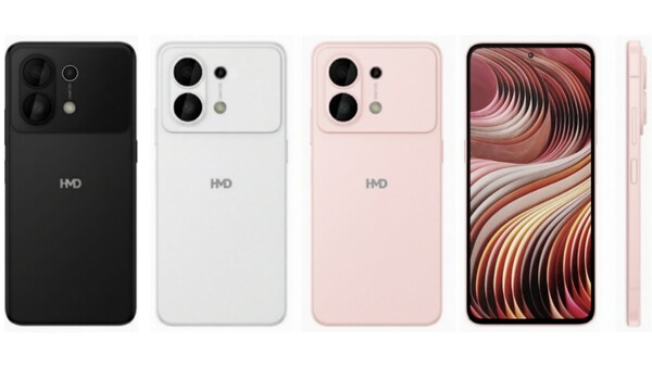 Läckt rendering av HMD Ace 5G visar den i svart, vitt och rosa. (Bildkälla: smashx_60 on X)