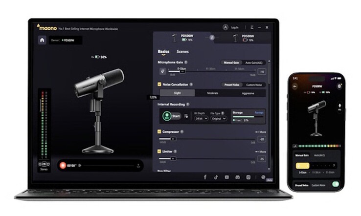 Maono PD500 levereras med programvara som hjälper dig att skapa sändningar med professionellt ljud.