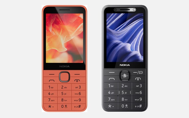 Nokia 215 (2026), som syns till höger på bilden, skiljer sig från Nokia 215 4G (2024), som syns till vänster, främst på grund av AI-knappen.