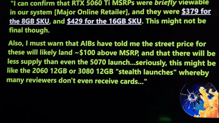 RTX 5060 Ti leveransen vid lanseringen. (Bildkälla: Moores lag är död)