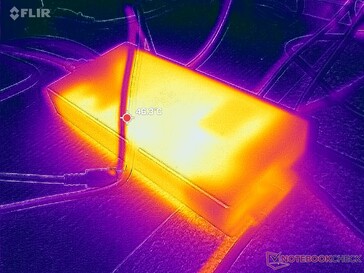 AC-adaptern når över 46 C vid krävande belastningar