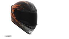 AGV K1 S Street Fighter 6 Ken-motorcykelhjälm med svart, grå och flammande grafik.