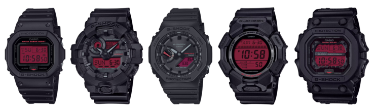 Från vänster till höger: DW-5600BBR-1, GA-700BBR-1A, GA-B2100BBR-1A, GD-010BBR-1 och GX-56BBR-1. (Bildkälla: Casio)