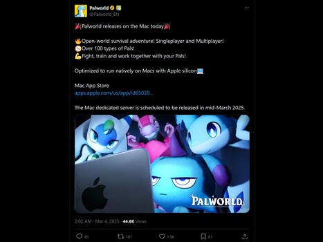Tillkännagivande av Palworld för Mac X (Officiellt Palworld X-konto)