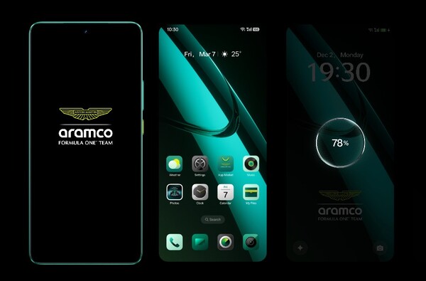 Realme GT 7 Dream Edition har en anpassad startskärm, ikoner och bakgrundsbilder inspirerade av Aston Martin. (Bildkälla: Realme)