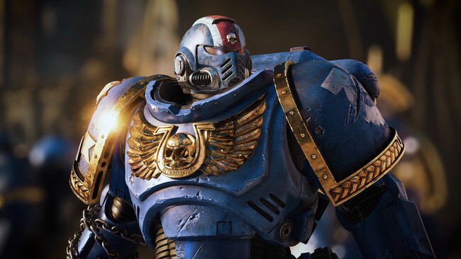 En skärmdump i spelet från Warhammer 40,000: Space Marine 2 som visar upp Space Marine-rustningen. (Bildkälla: Steam)