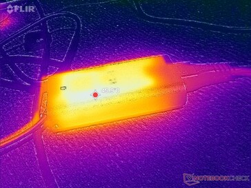 AC-adaptern når över 46 C vid krävande belastningar