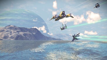 En bild som visar rymdskepp i No Man's Sky.