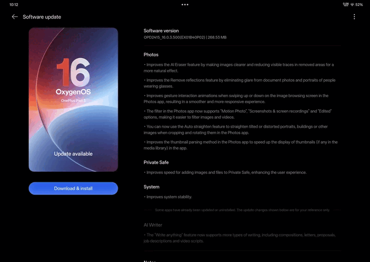 OxygenOS B40P02 OTA på OnePlus Pad 3