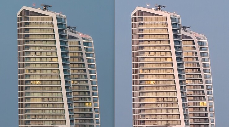 Vänster: Med telekonverter vid 200 mm. Till höger: Utan telekonverter.