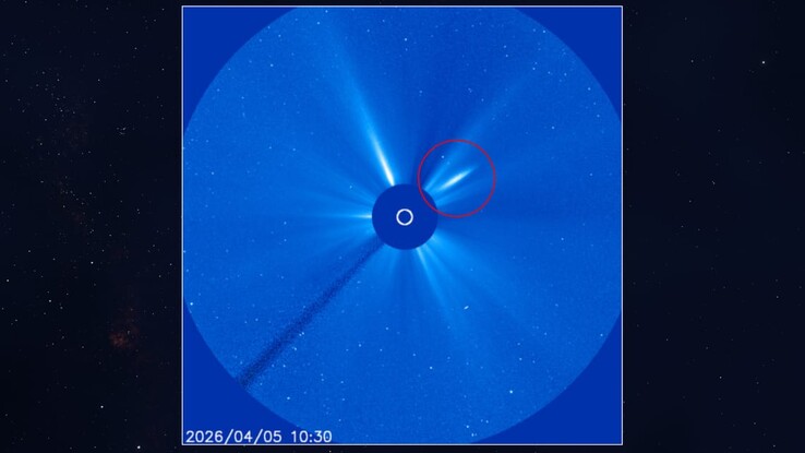 En bild som visar resterna av kometen C/2026 A1 (MAPS).