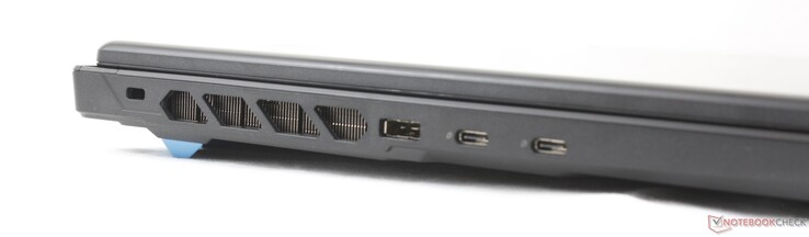 Till vänster: Kensington-lås, nätadapter, 2 st USB-C 3.2 Gen.2 med DisplayPort + Power Delivery