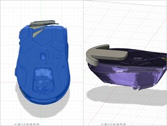 Skannad 3D-modell av Glorious Model O3 Wireless med en anpassad hållare designad i Fusion 360