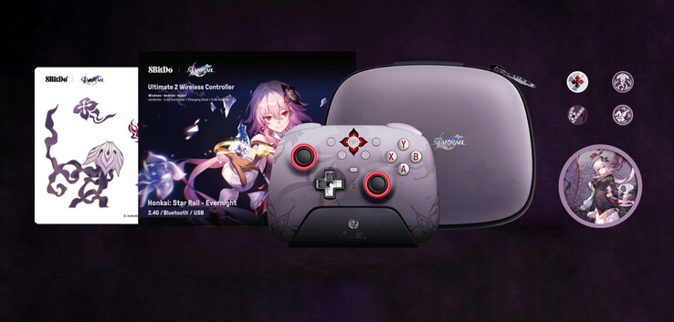 Honkai: Star Rail - Evernight edition kommer med flera unika tillbehör utöver själva handkontrollen. (Bildkälla: 8BitDo)