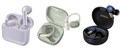 JVC Kenwoods budgetmodell HA-A4T, mellanklassmodellen HA-NP80T och premiummodellen HA-FW5000T (från vänster till höger) – hörlurar.