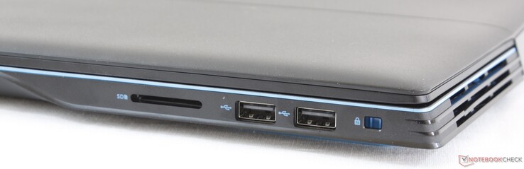 Höger: SD-kortläsare, 2x USB 2.0, Noble-lås