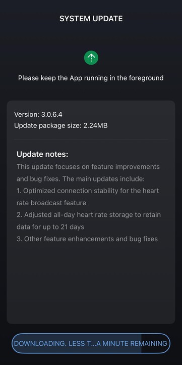 Utgivningsanteckningarna för Amazfit Helio Strap-programvaran version 3.0.6.4. (Bildkälla: Amazfit)