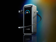 Den uppfräschade modellen har en 22 cm lång USB-C-kabel. På bilden: kampanjbild som visar powerbankens framsida. (Bildkälla: Anker - redigerad)