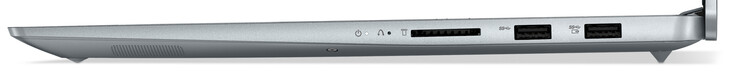 Höger: Minneskortsläsare (SD), 2x USB 3.2 Gen 1 (Typ-A)