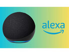 En reklambild för Amazon Echo med en djup gradientbakgrund och en logotyp för AI-assistenten Alexa. (Bildkälla: Amazon)