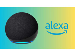 En reklambild för Amazon Echo med en djup gradientbakgrund och en logotyp för AI-assistenten Alexa. (Bildkälla: Amazon)