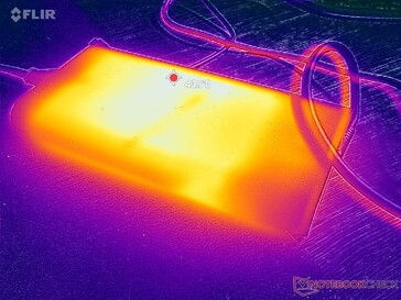 AC-adaptern når över 43 C vid krävande belastningar