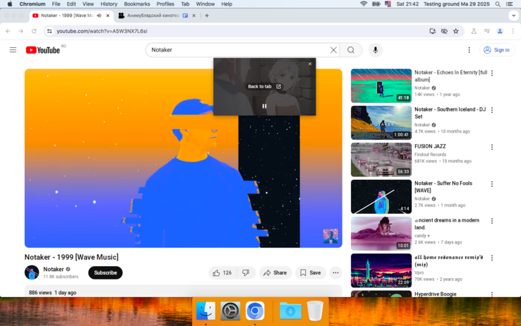 Chromium Legacy 127 på macOS 10.13 - en YouTube-video som spelas upp tillsammans med en bild-i-bild-video (Bildkälla: Skärmdump - Notebookcheck)