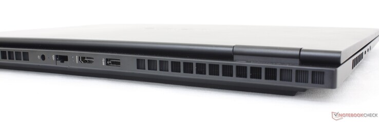 På baksidan: Nätadapter, Gigabit RJ-45, HDMI 2.1, USB-A (5 Gbps)