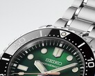 Närbild av Seiko Marinemaster HBF003J1 som visar dess gröna urtavla med sunburst-finish,