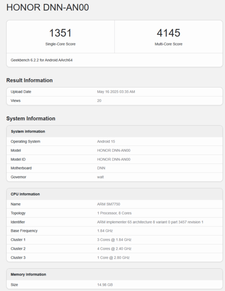 Snapdagon 7 Gen 4 Geekbench-lista (bildkälla: Geekbench)