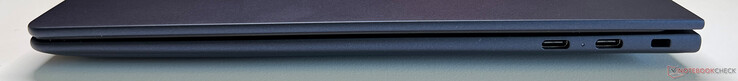 Höger: 2x USB-C 4.0 med Thunderbolt 4 (40 Gbit/s, DisplayPort ALT Mode 2.1, Power Delivery 3.0), Kensington Security Slot