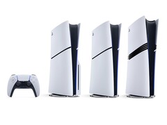PlayStation DualSense-kontroll, PS5-konsol med skivspelare, PS5 Digital Edition och PS5 Pro (från vänster till höger).