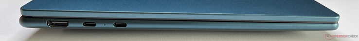 Vänster: HDMI 2.1 FRL, 2x USB-C 4.0 (40 GBit/s, DisplayPort ALT Mode 2.1, Power Delivery 3.0)