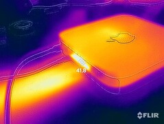 Yttemperaturer stresstest efter 1 timme: max ~42 °C vid luftventilen