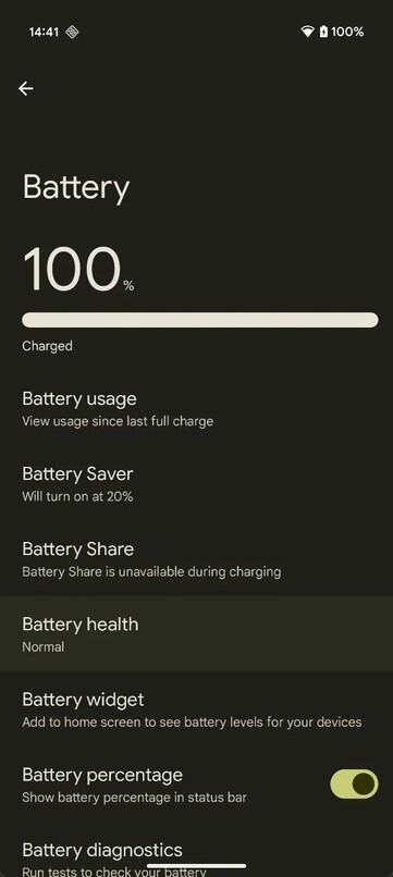 Funktionen Battery Health visar användarna batteriets status i jämförelse med ett nytt standardbatteri. (Bildkälla: Android Authority)