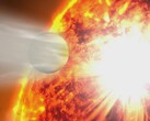 En konstnärsillustration som visar en stjärna som absorberar en planet.