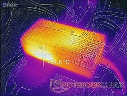 AC-adaptern kan nå 55 C när den körs med hög belastning i över en timme