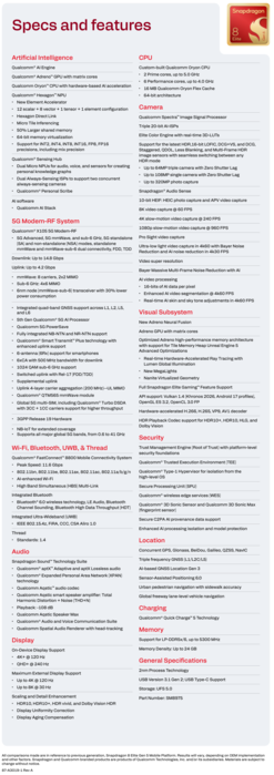 Snapdragon 8 Elite Extreme Gen 6: Specifikationer