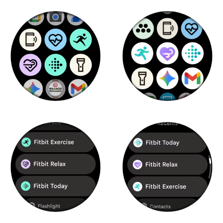 De gamla (vänster) och nya (höger) Fitbit-appikonerna för WearOS. (Bildkälla: Android Police, redigerad)
