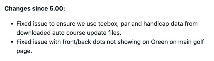 Ändringsloggen för systemprogramvara 5.10 för Garmin Approach S12 smartklocka. (Bildkälla: Skärmdump av inlägg i Garmin-forum)