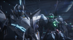Mecha Break skärmdump som visar mechs redo för strid