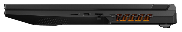 Höger sida: MicroSD-kortläsare, Thunderbolt 4 (USB-C; DisplayPort), Gigabit Ethernet